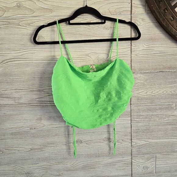 Urban Outfitters Lime Green Crop Top Womens SZ L Adjustable Silky Y2K - Picture 1 of 7